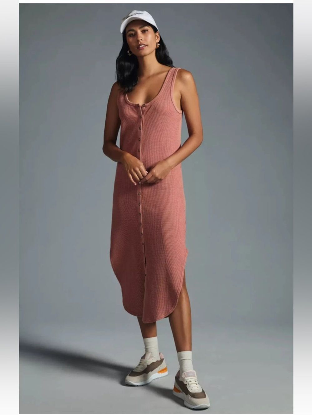 Anthropologie Daily Practice Waffle Knit Snap-Down Midi Dress M NWOT